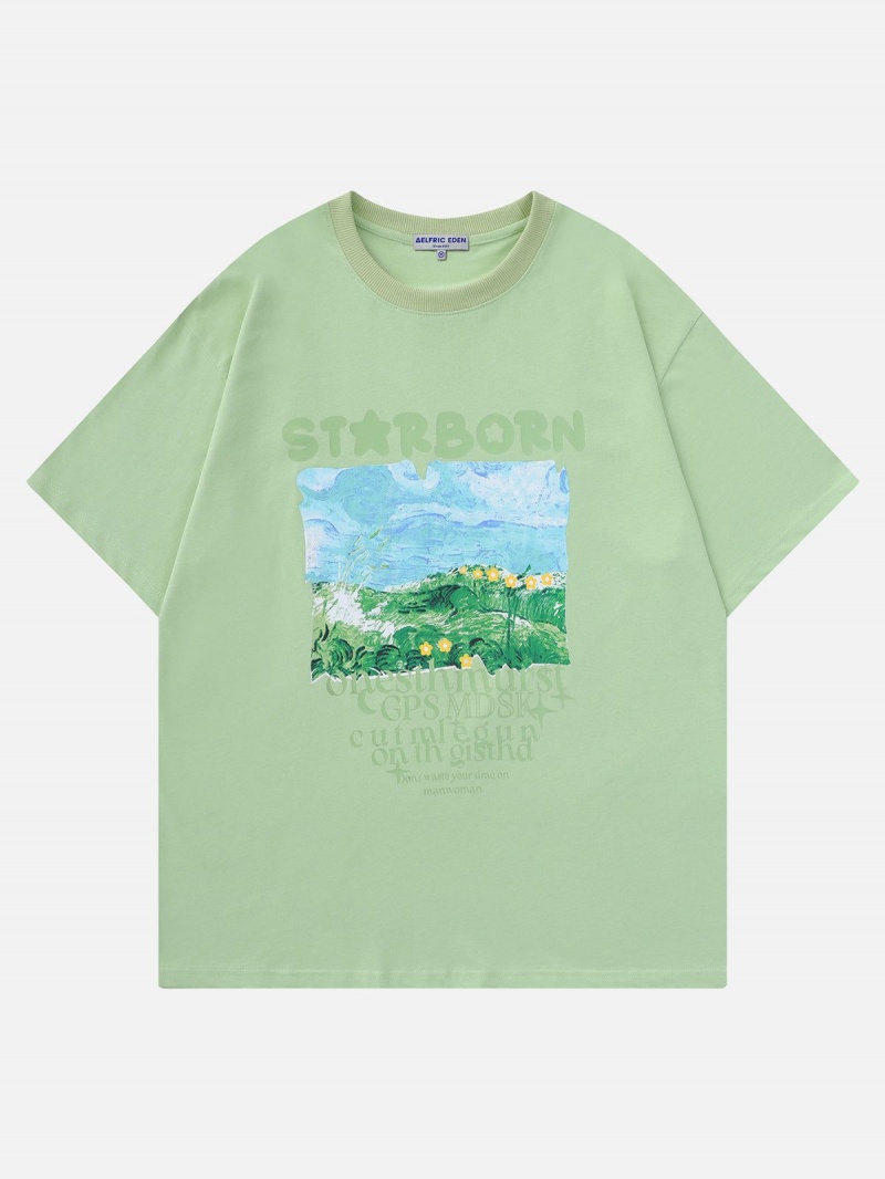 Abricot  T Shirts Aelfric Eden Grassland Oil Painting Print Tee - KUT-1822491